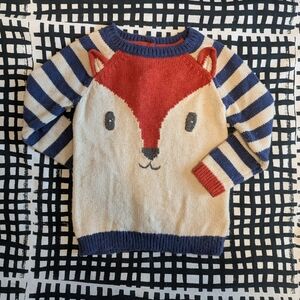 Baby Boden Fox Sweater with Orange and Blue Accents